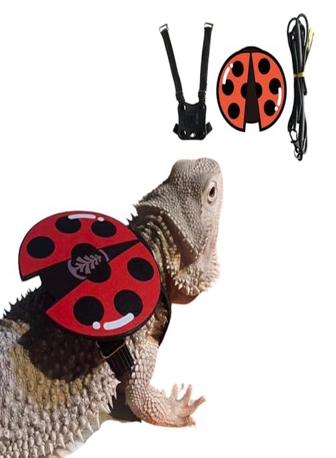 FORZENA Bearded Dragon Harness Leash Soft Leather Harness with Ladybug Patch Adjustable Strap Outside Walk Training Leash for Reptile Lizard Amphibians (Red) - Image 1